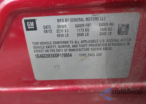 2013 Buick Lacrosse Leather Group z USA, uszkodzony, nr VIN 1G4GC5E3XDF178664